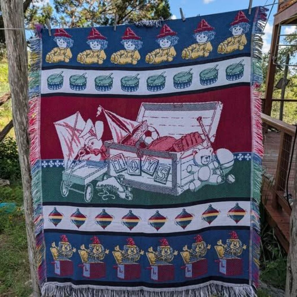 Vintage CROWN CRAFTS 100% Cotton Woven Blanket  Toy Box Children Nursery kidcore